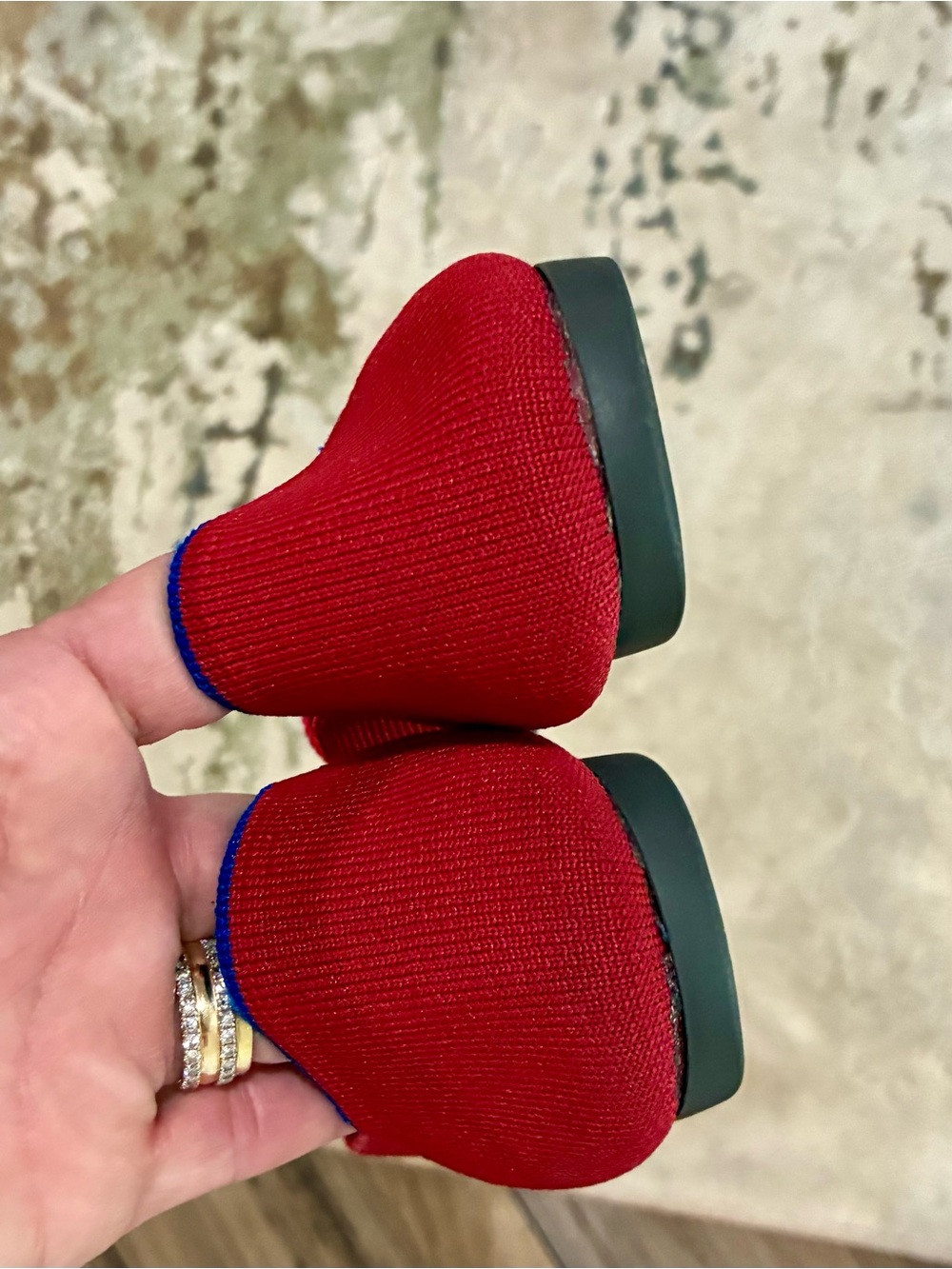 Rothy's Red Pointed Slip-On Flats with Blue Trim size 8.5 - Picture 6 of 8